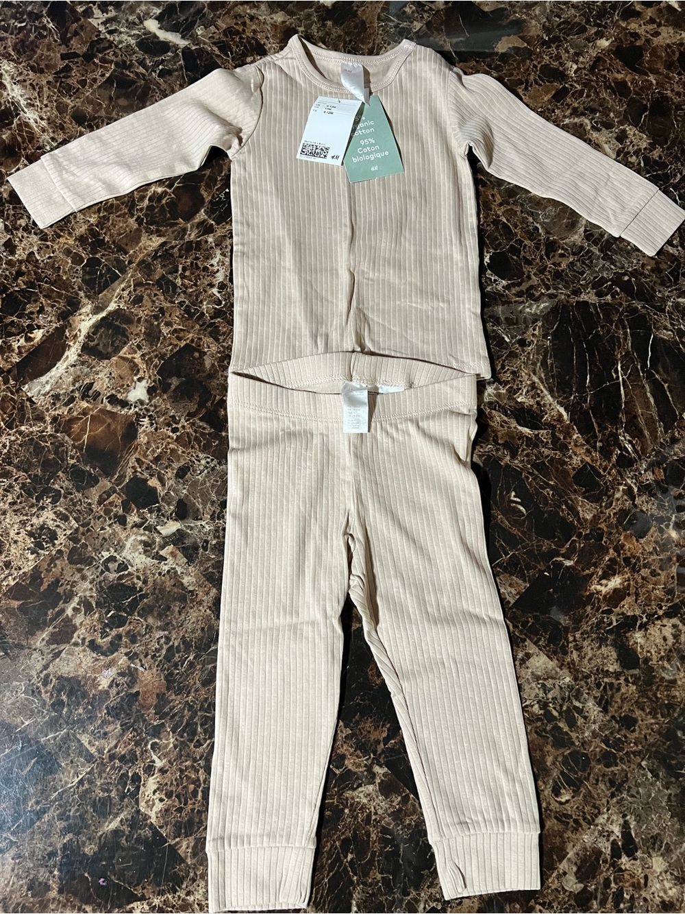 H&M Beige Ribbed Kids Pajama Set